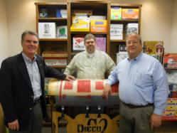 Randy Reynolds (left) new AVantage Business Development Manager, with Rob Moseley, Production Manager of Graphics2Press (center) and Sam Merenda, President of Graphics2Press.